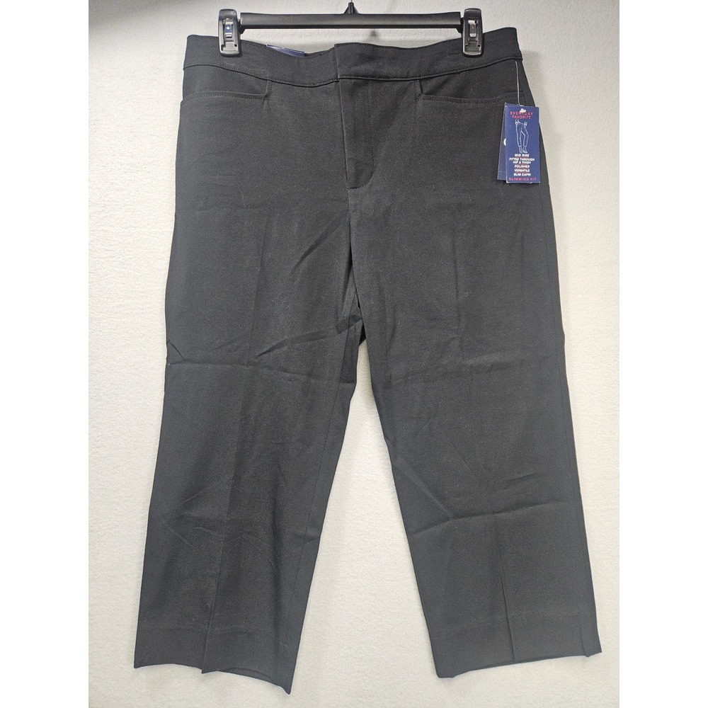 Chaps Icon Black Slimming Fit Capri Pants Womens 14 Mid Rise Cropped Trousers